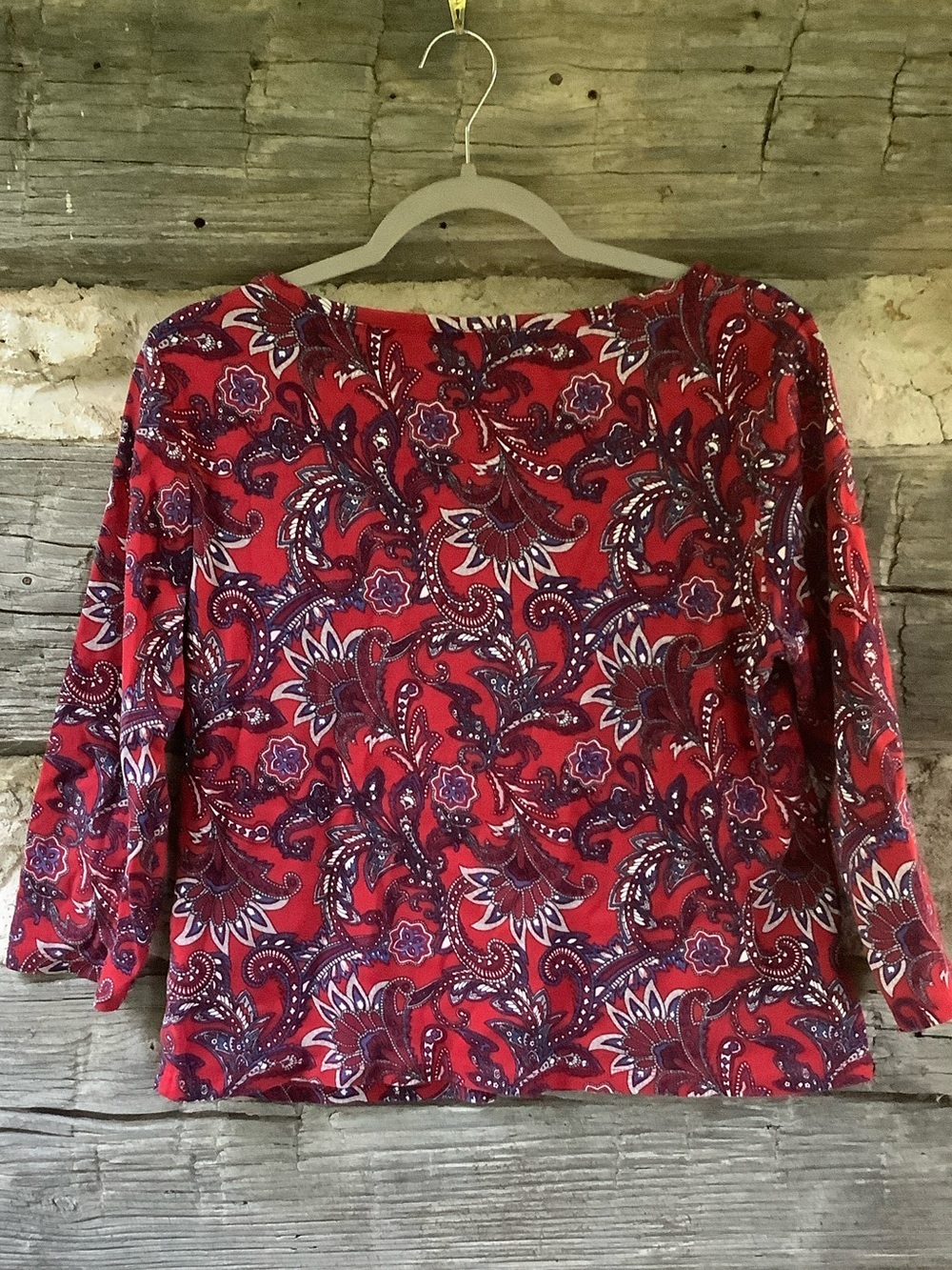 Rafaella Red Paisley Long Sleeve Scoop Neck Top - Picture 6 of 8